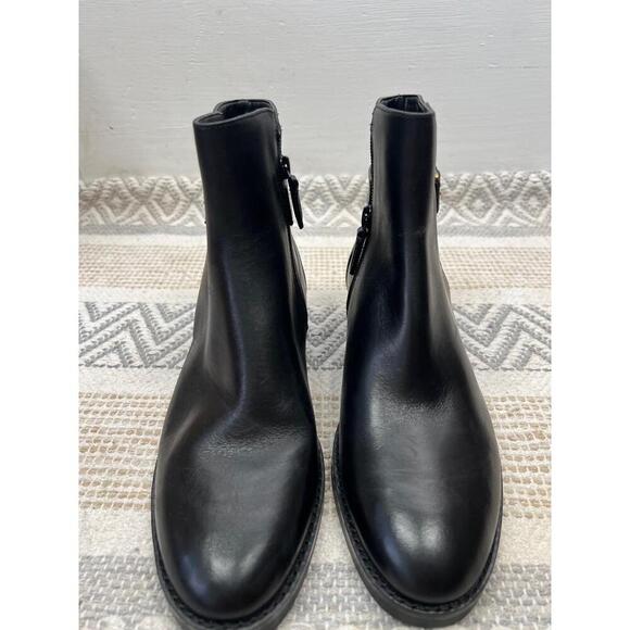 Cole Haan Black Buckle Detail Ankle Boots Round Toe Size 7.5 B Side Zip - Picture 3 of 12